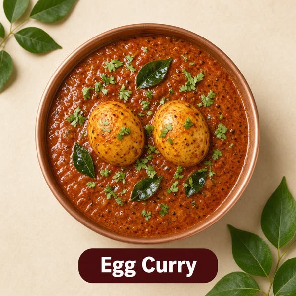 Bowl of egg curry with boiled eggs